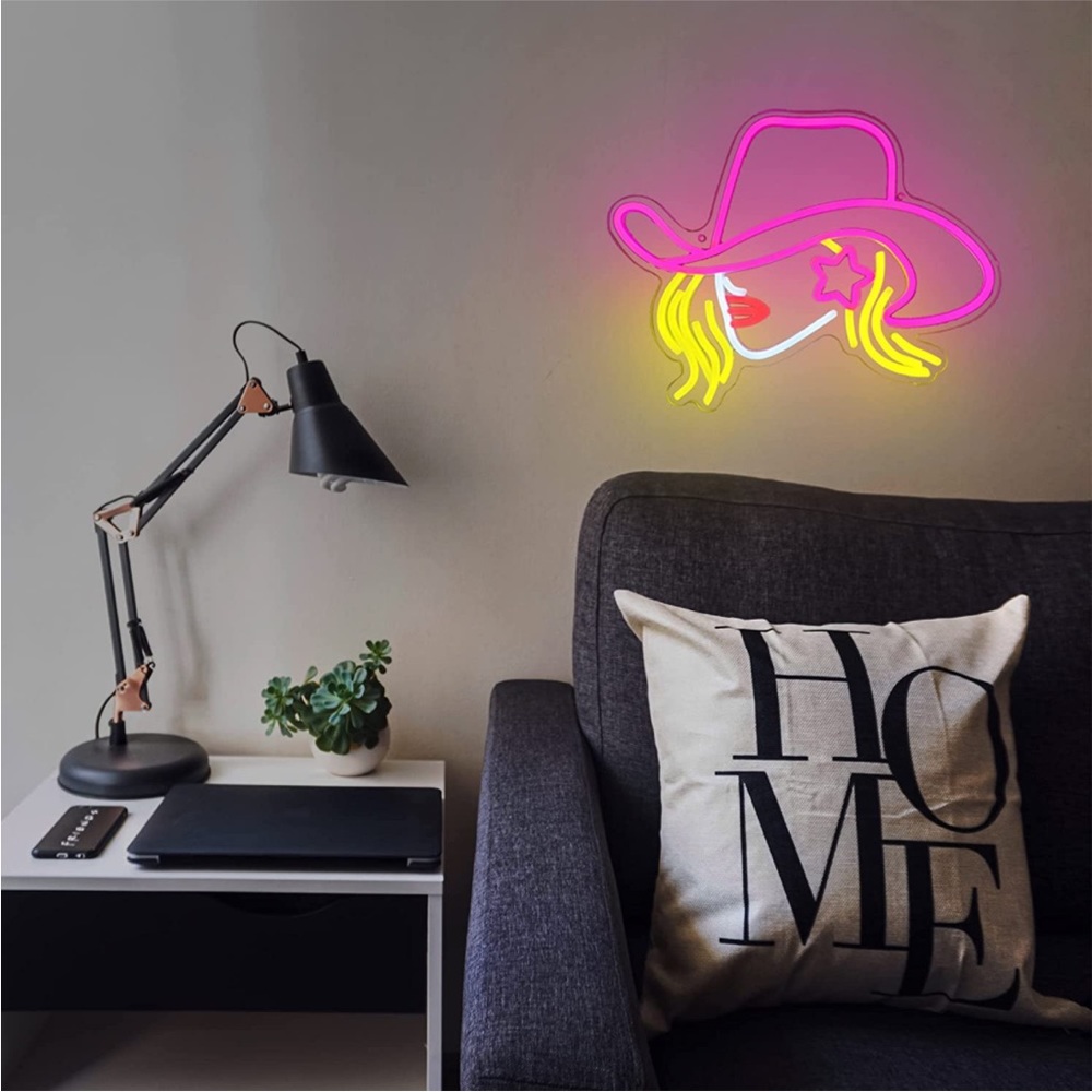 Cowgirl Lady Neon Pink Sign Party Festival Southern Home Bedroom Light Decor - Picture 4 of 6